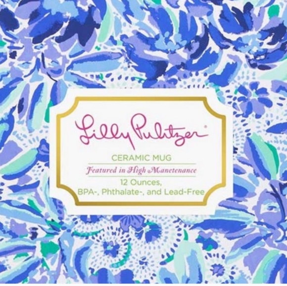 Lilly Pulitzer | (2) Lion Around Print Ceramic Mugs Blue & Green Floral 12 oz - Picture 10 of 10